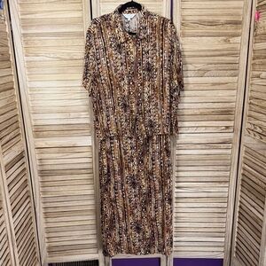 Outfit Dress Brown Patterned Two-Piece Set Maxi Size XL 1980's